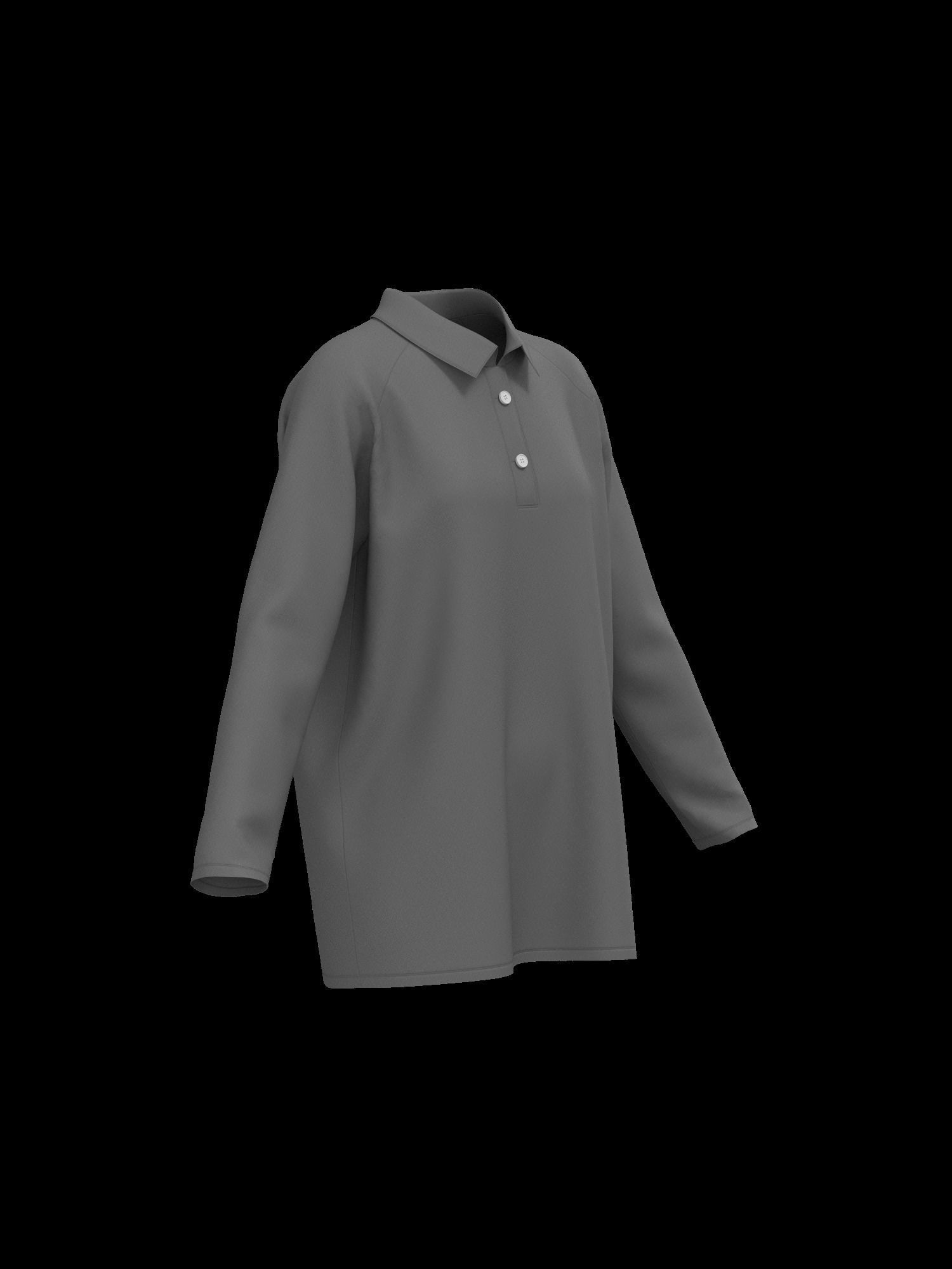 Female oversized raglan polo longsleeve 3D model_8