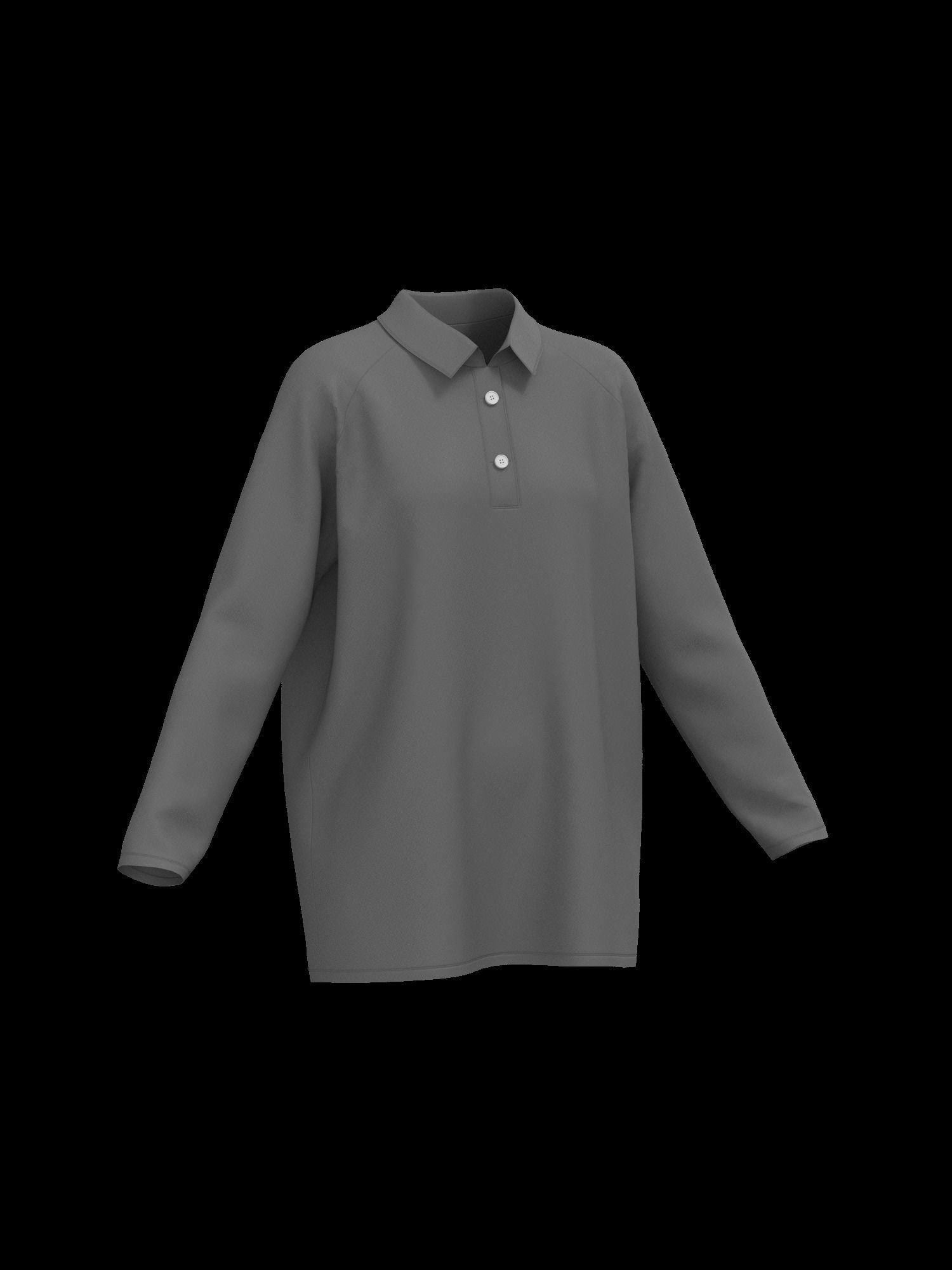 Female oversized raglan polo longsleeve 3D model_1