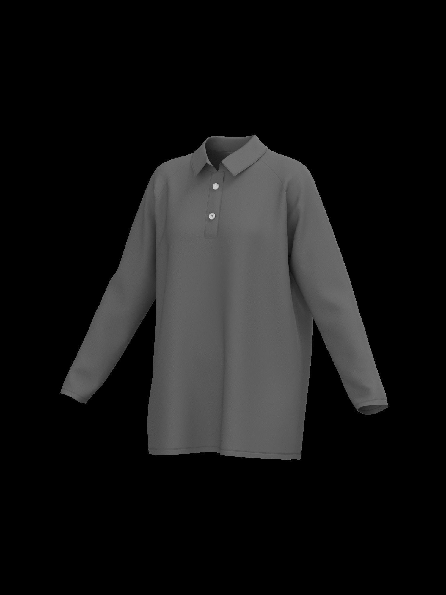 Female oversized raglan polo longsleeve 3D model_7