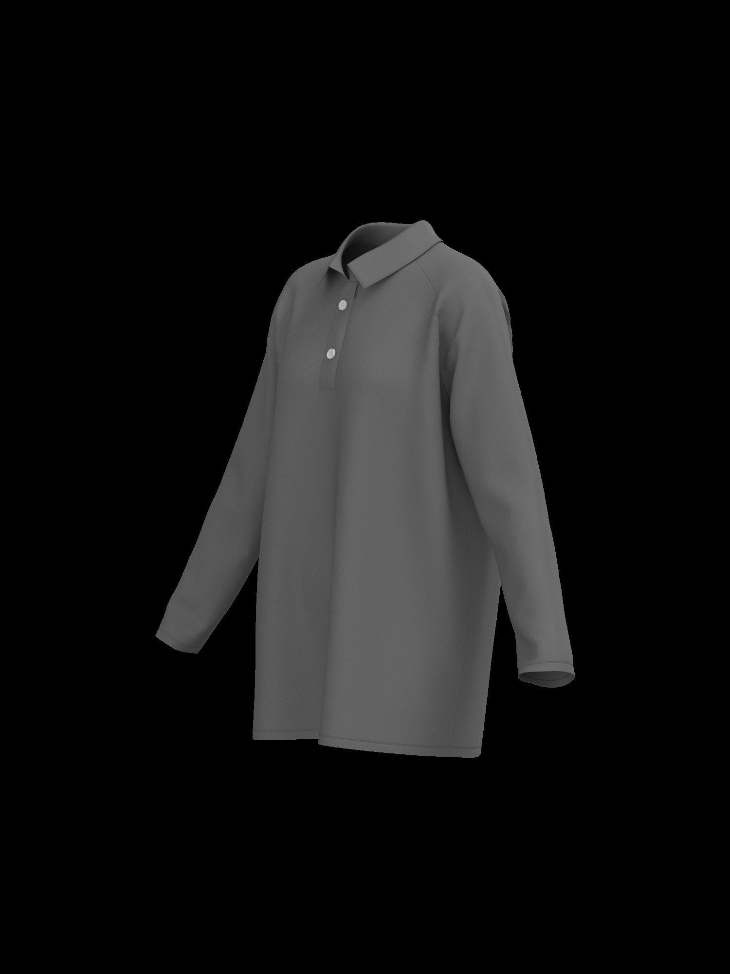 Female oversized raglan polo longsleeve 3D model_6