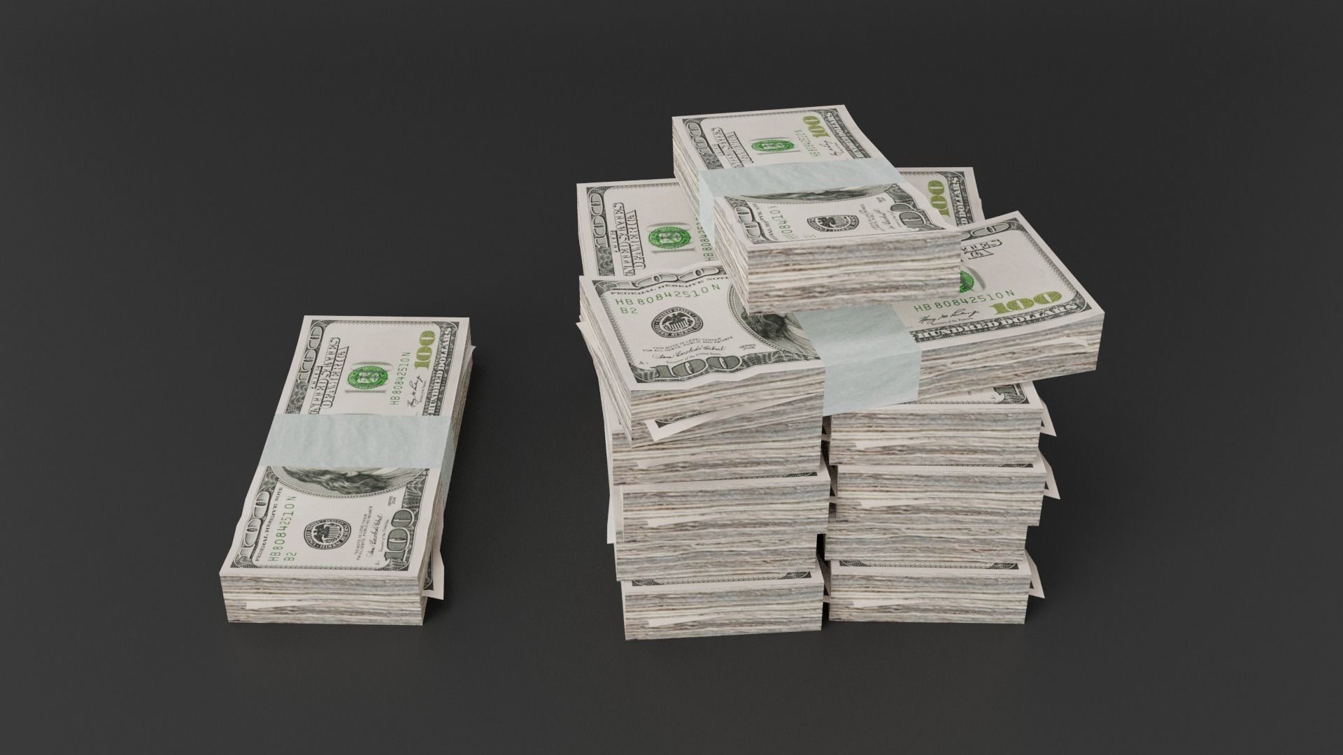 100 Dollar Bill Pack 3D model_5