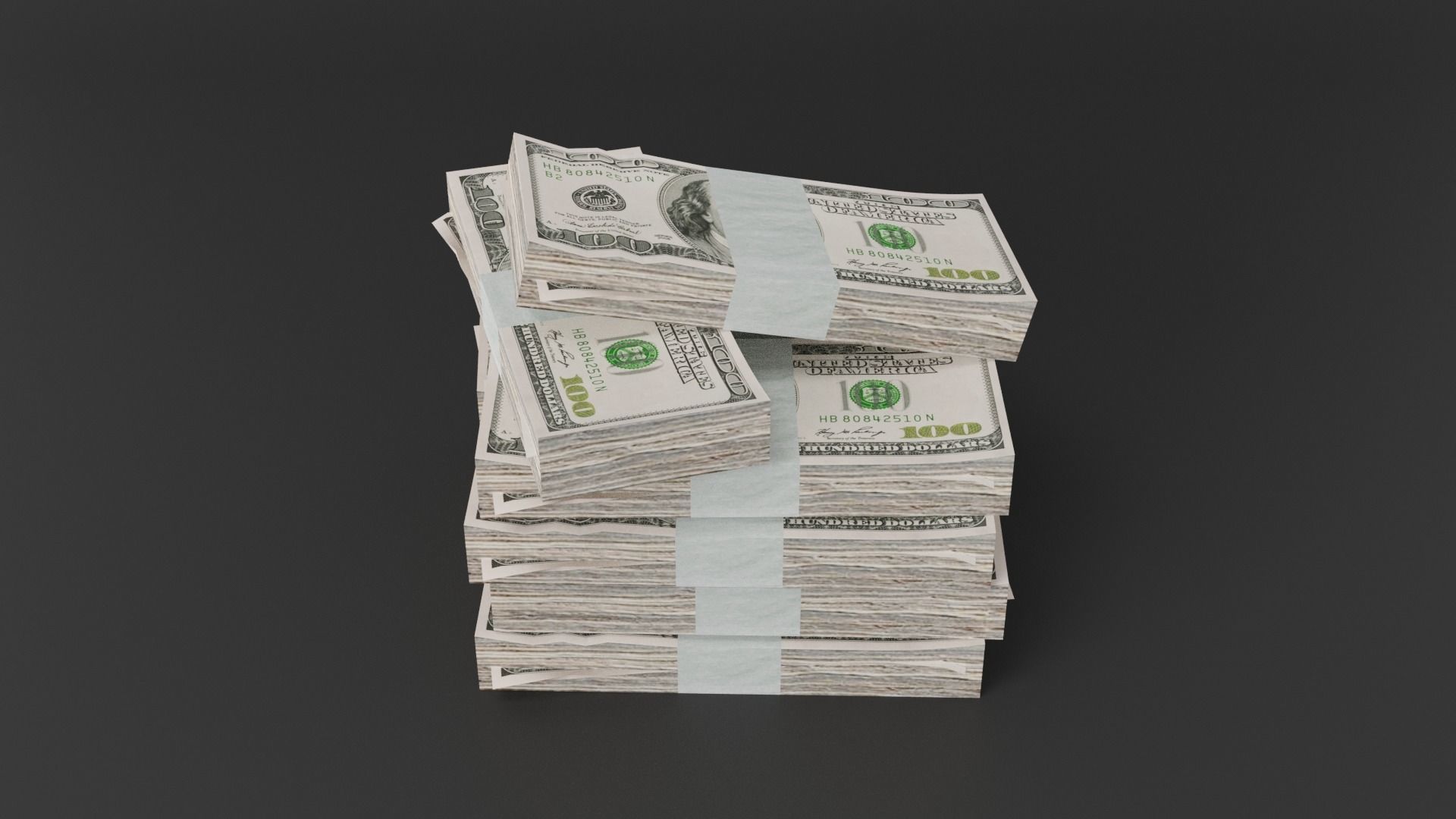 100 Dollar Bill Pack 3D model_2