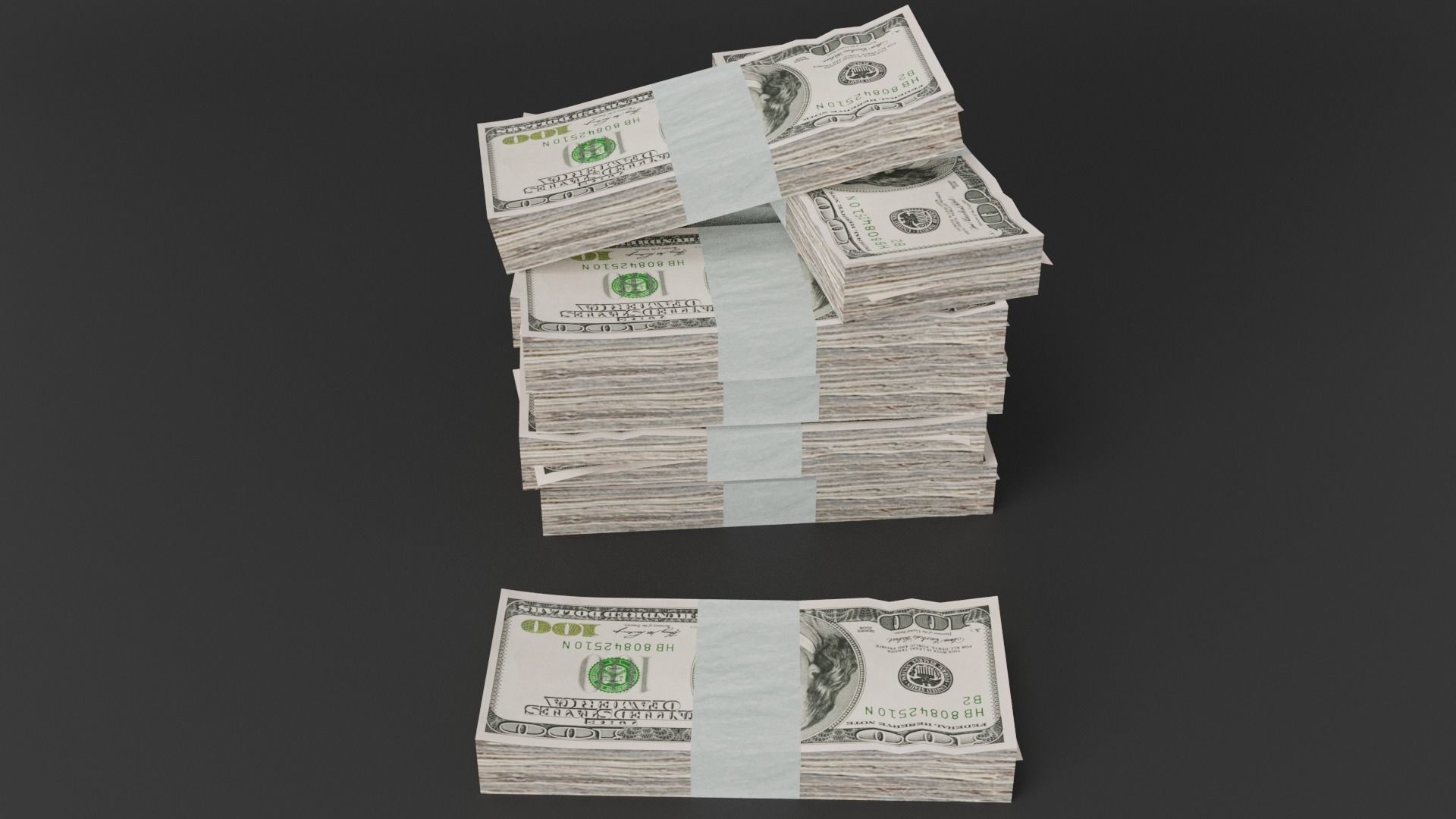 100 Dollar Bill Pack 3D model_8