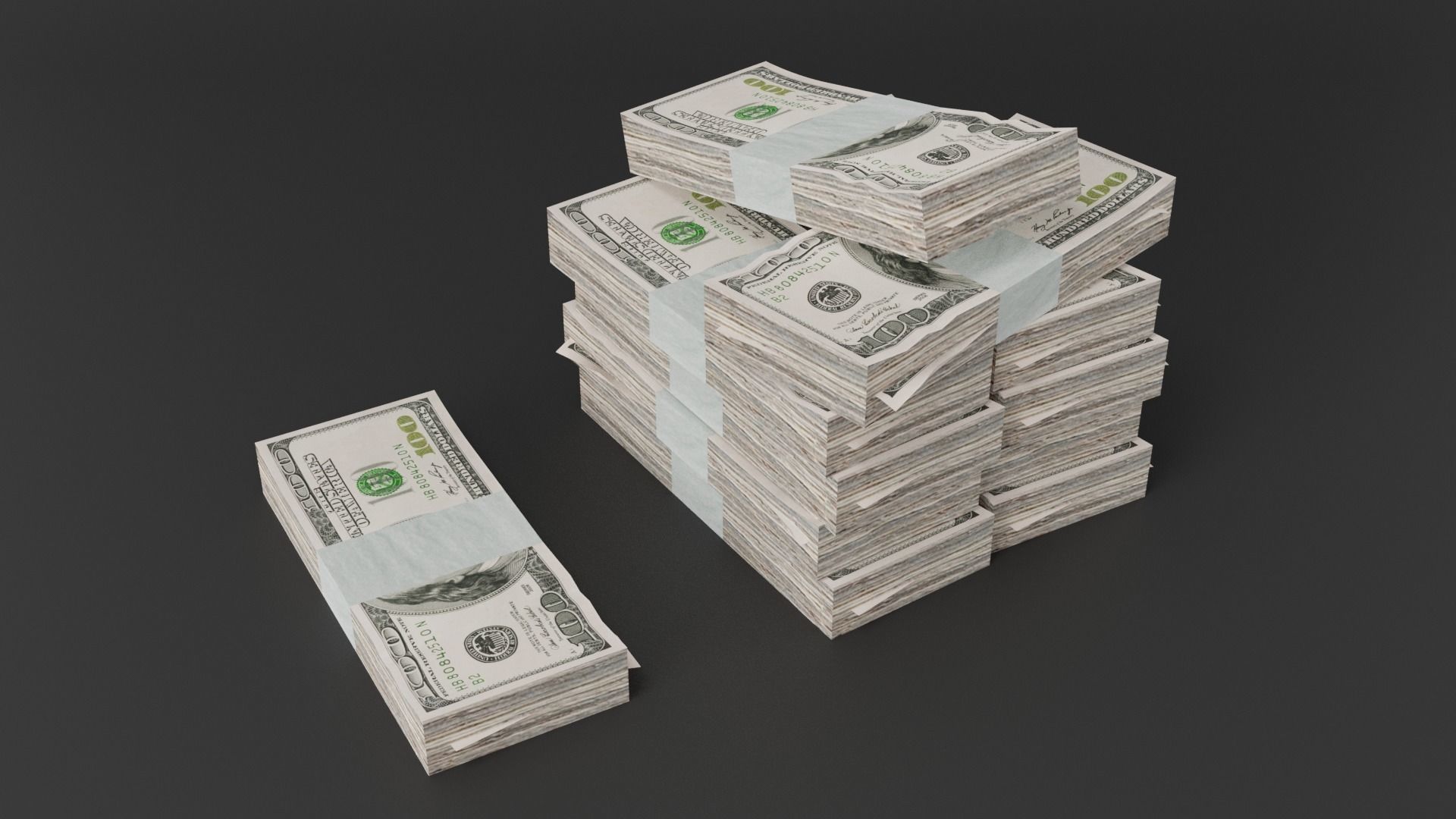 100 Dollar Bill Pack 3D model_6