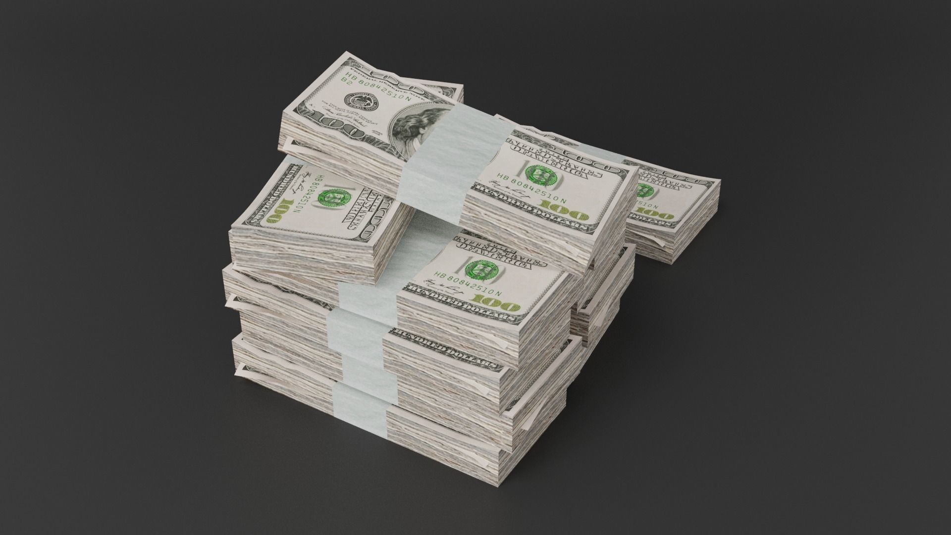 100 Dollar Bill Pack 3D model_1