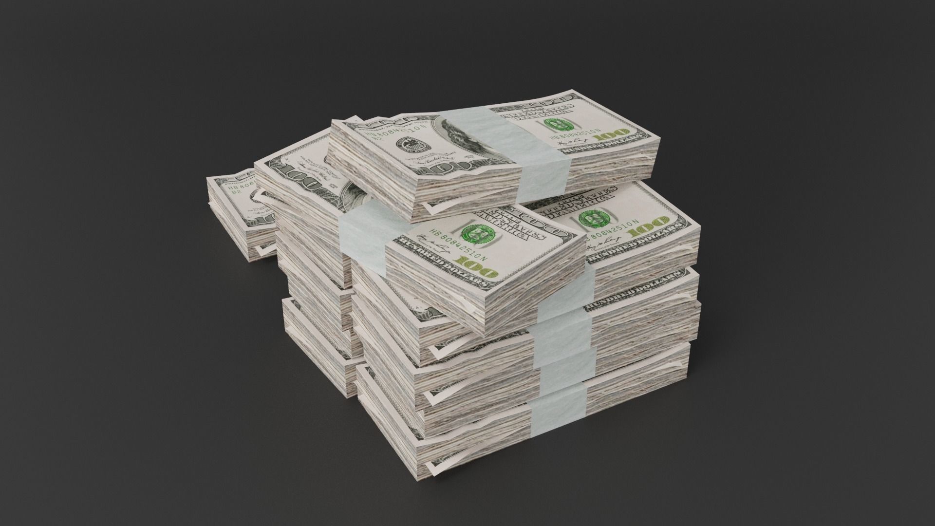 100 Dollar Bill Pack 3D model_3