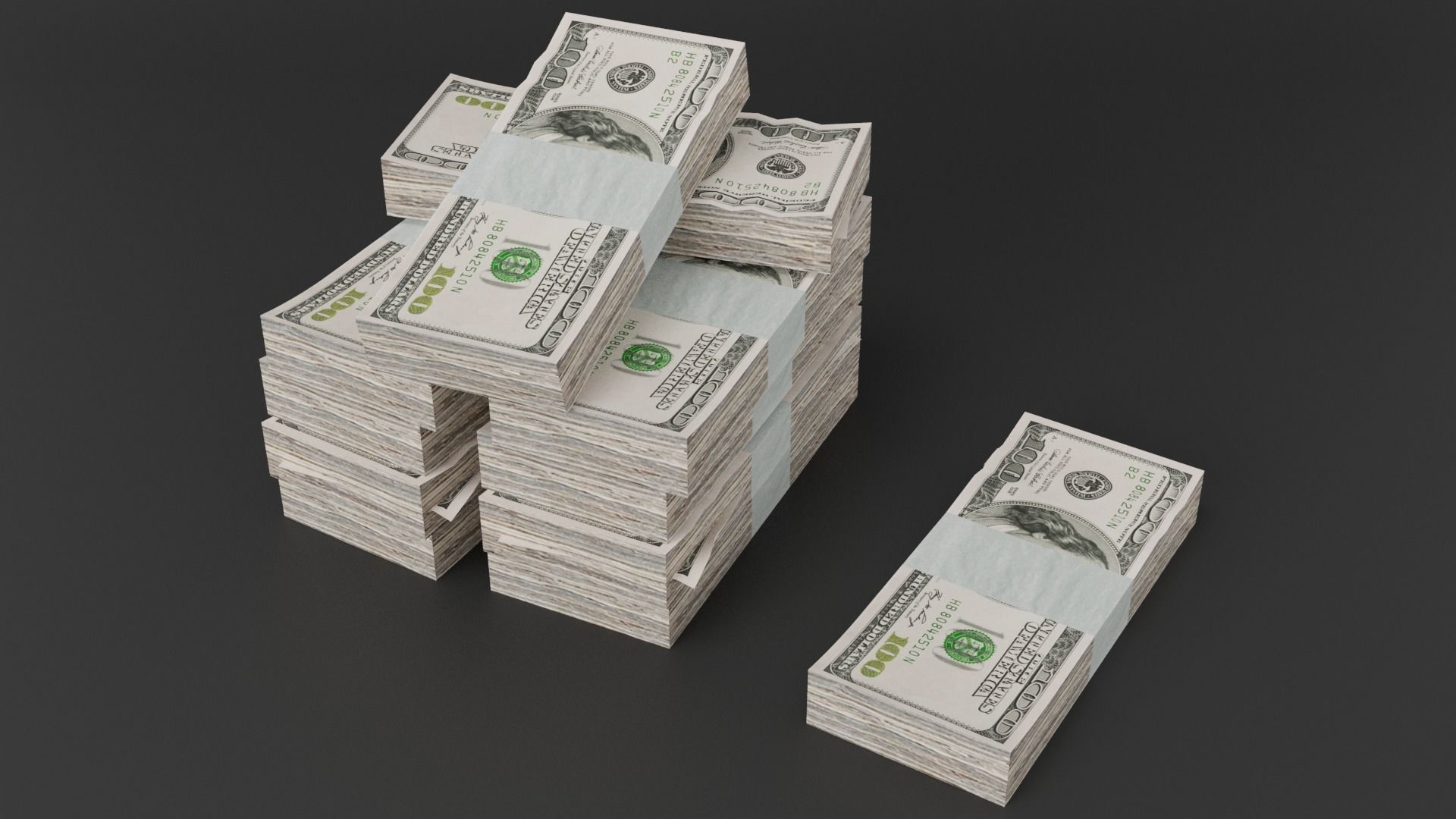 100 Dollar Bill Pack 3D model_10