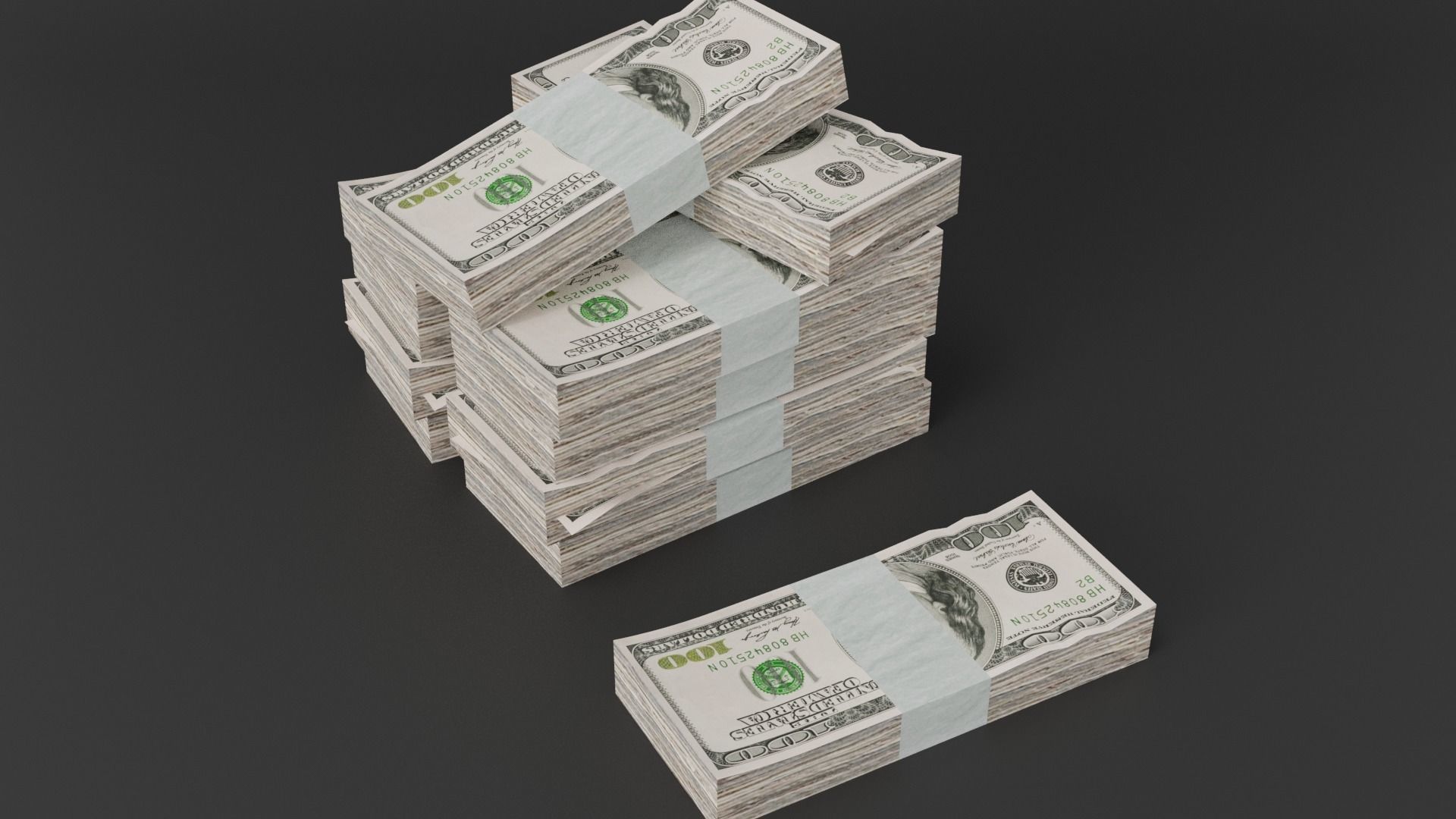 100 Dollar Bill Pack 3D model_9
