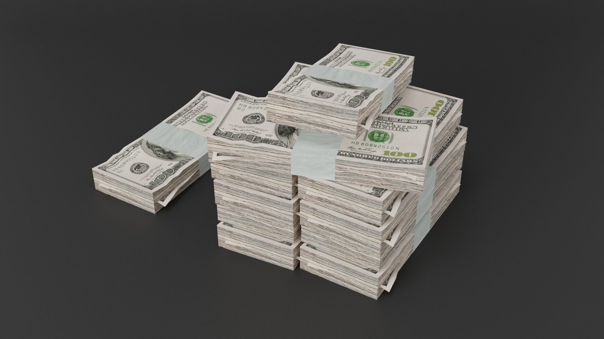 100 Dollar Bill Pack 3D model_4