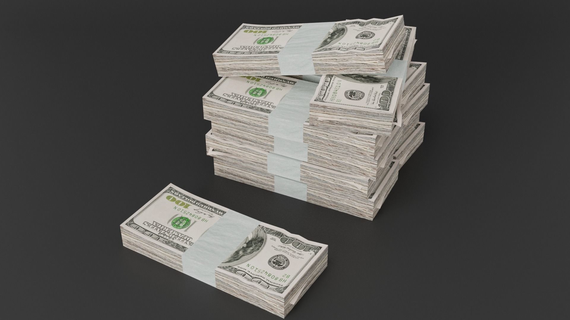 100 Dollar Bill Pack 3D model_7