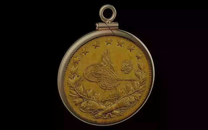 arabic turkish 100 Kurus gold coin frame mount bezel 