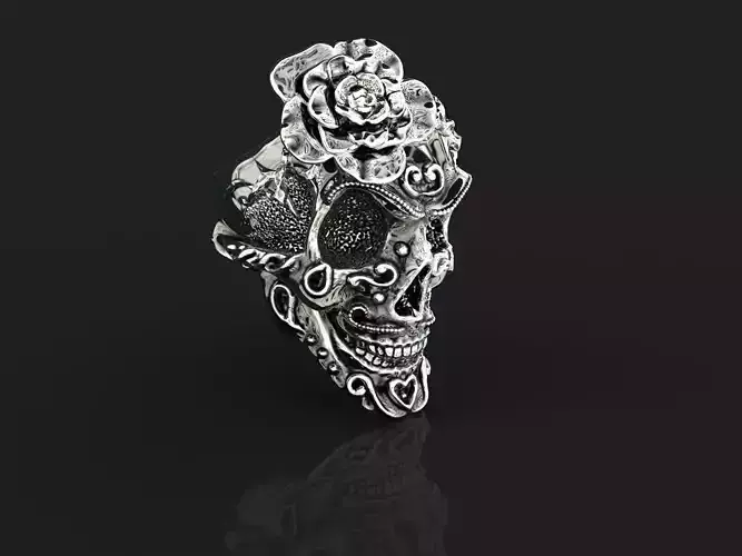 Ring-skull with rose-CAD design-3D model STL