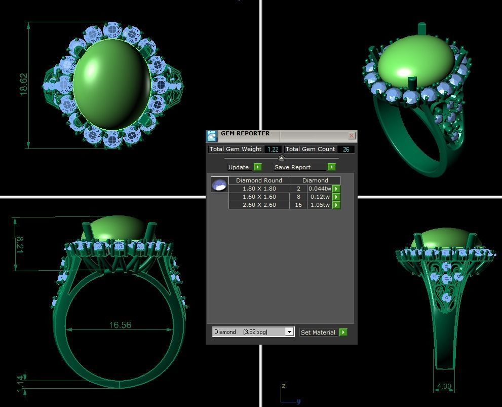 Gemstone Diamond Ring R6 3D print model_1
