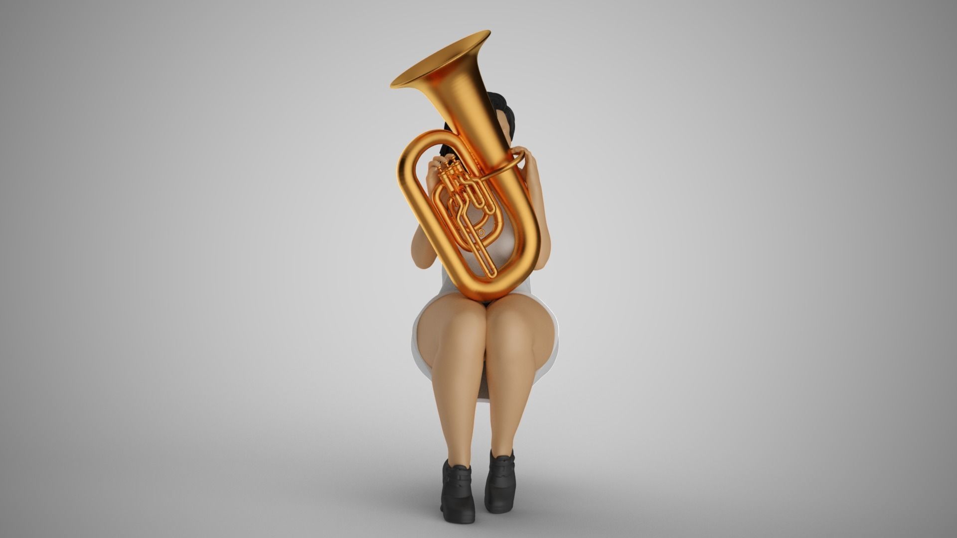 Woman Playing Tuba 3D print model_14