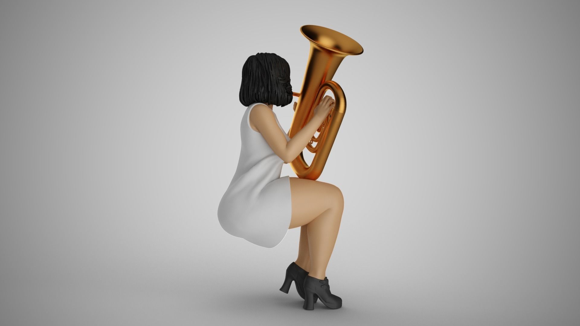 Woman Playing Tuba 3D print model_6
