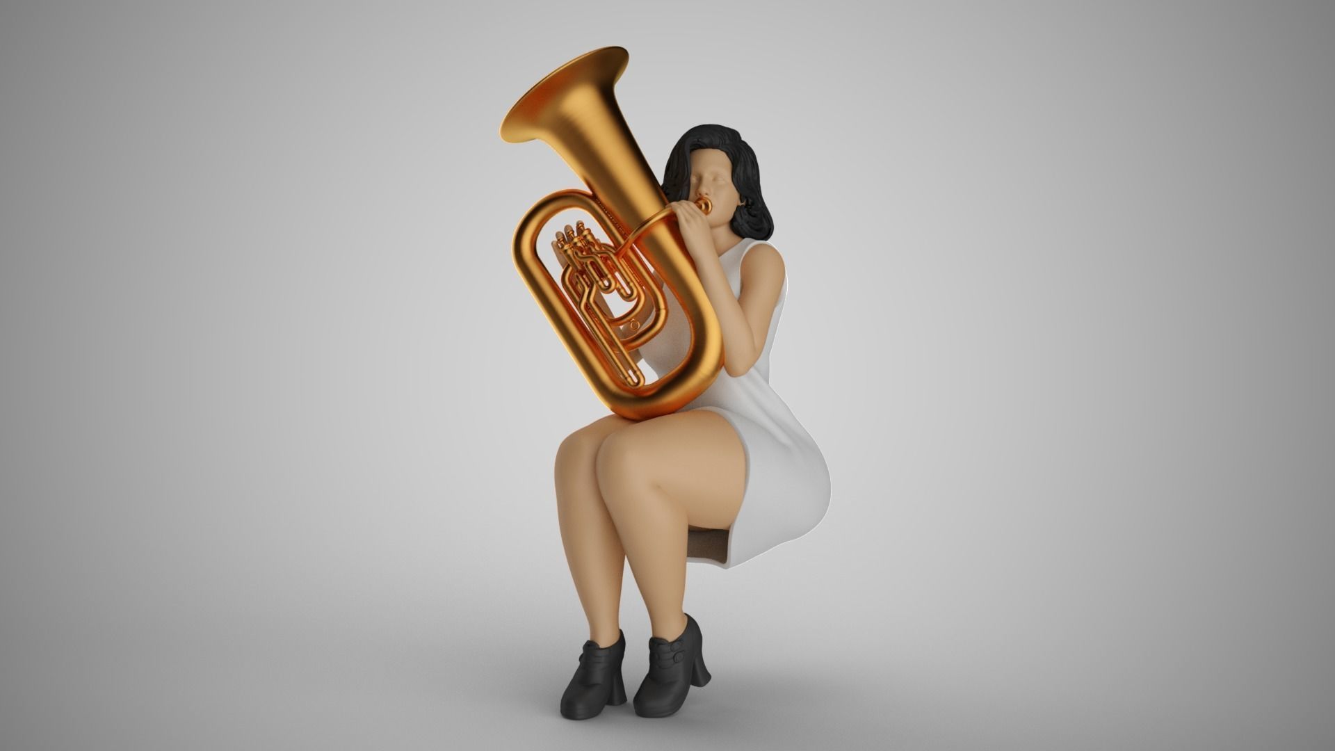 Woman Playing Tuba 3D print model_10