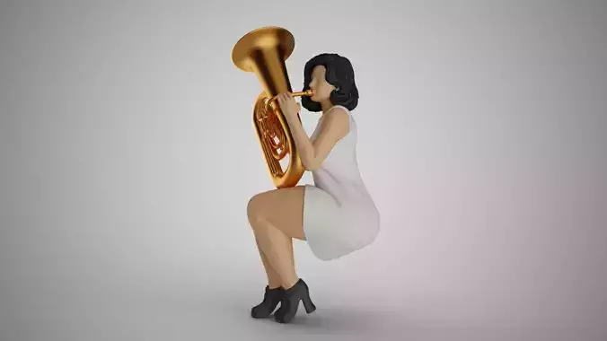 Woman Playing Tuba 3D print model