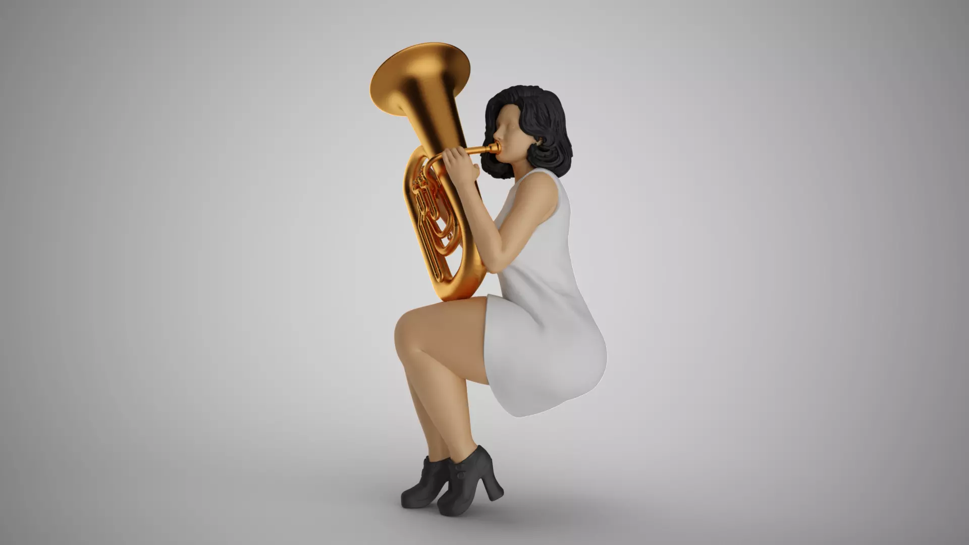Woman Playing Tuba 3D print model_0