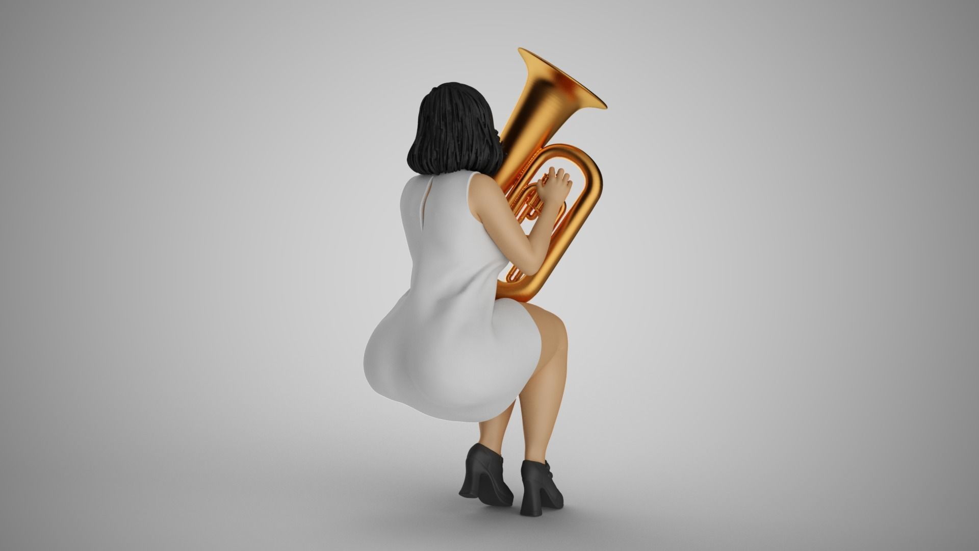 Woman Playing Tuba 3D print model_7