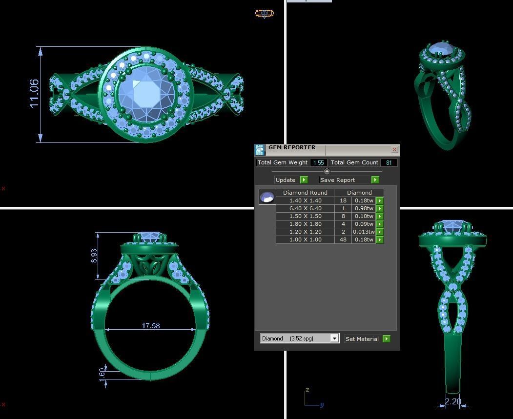 Halo Diamond Ring R3 3D print model_1