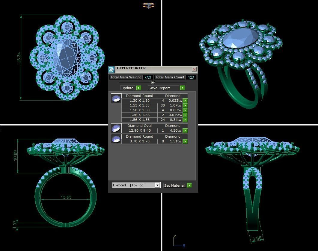 Gemstone Flower Rings 3D print model_1