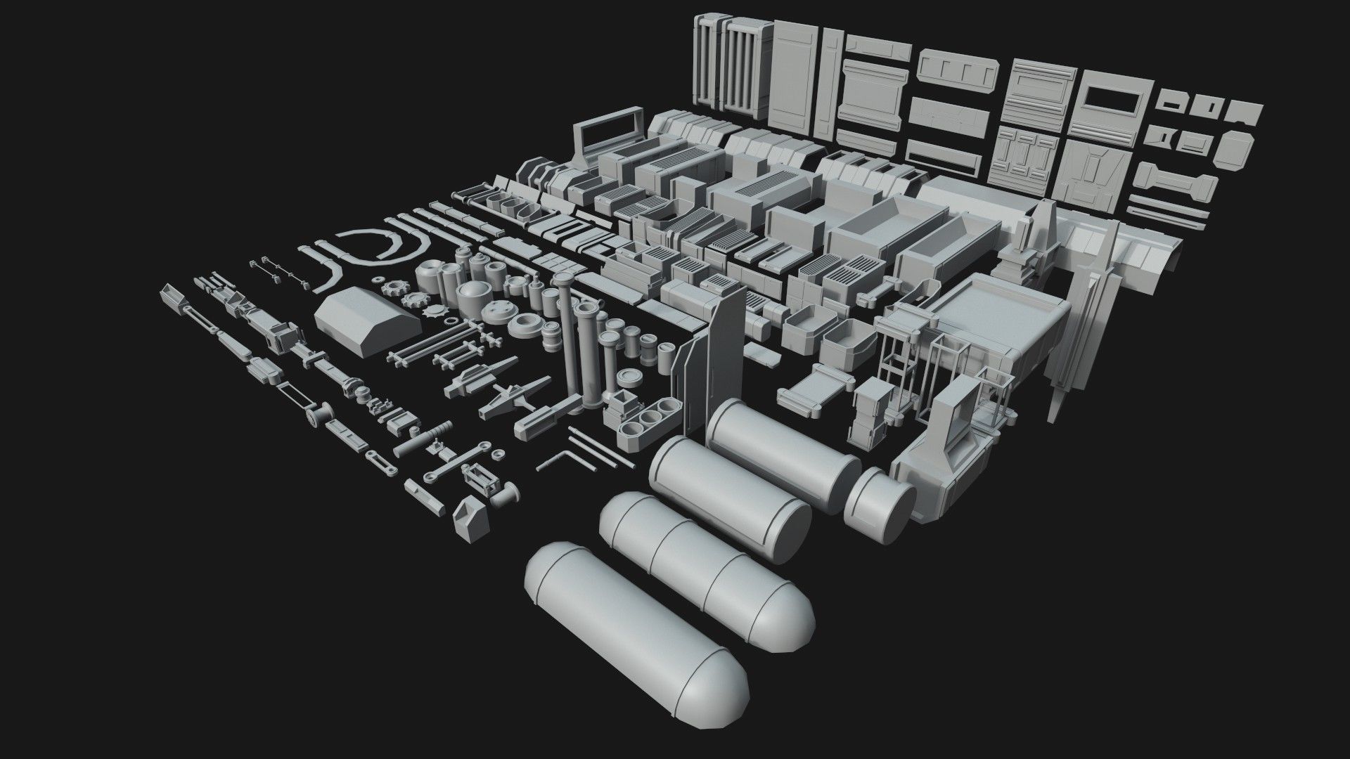 Kitbash Mechanical SciFi - 200 Element Low-poly 3D model_10