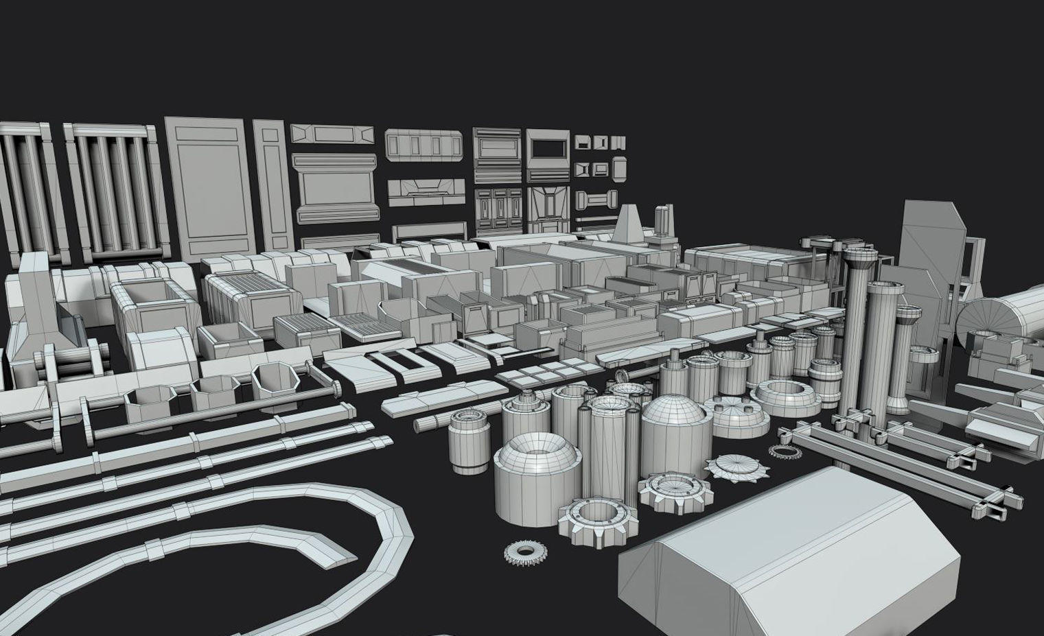 Kitbash Mechanical SciFi - 200 Element Low-poly 3D model_7
