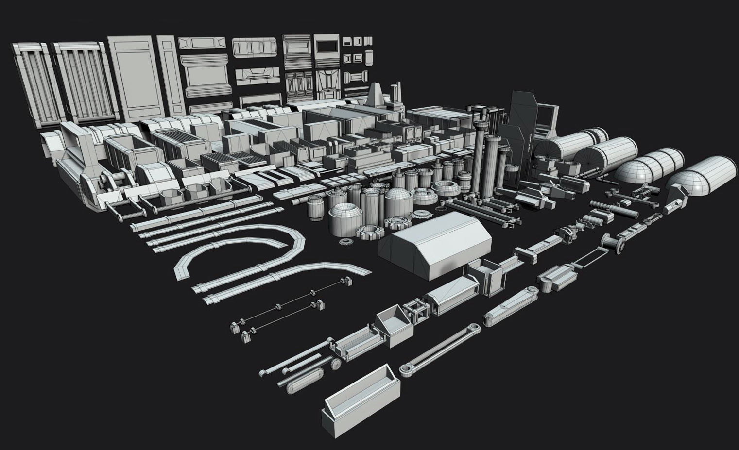 Kitbash Mechanical SciFi - 200 Element Low-poly 3D model_4