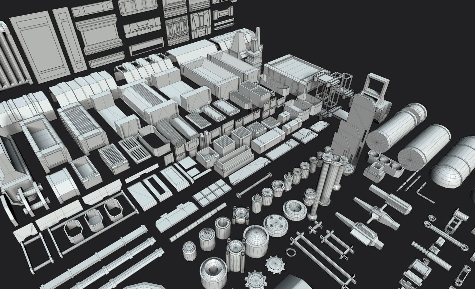 Kitbash Mechanical SciFi - 200 Element Low-poly 3D model_8