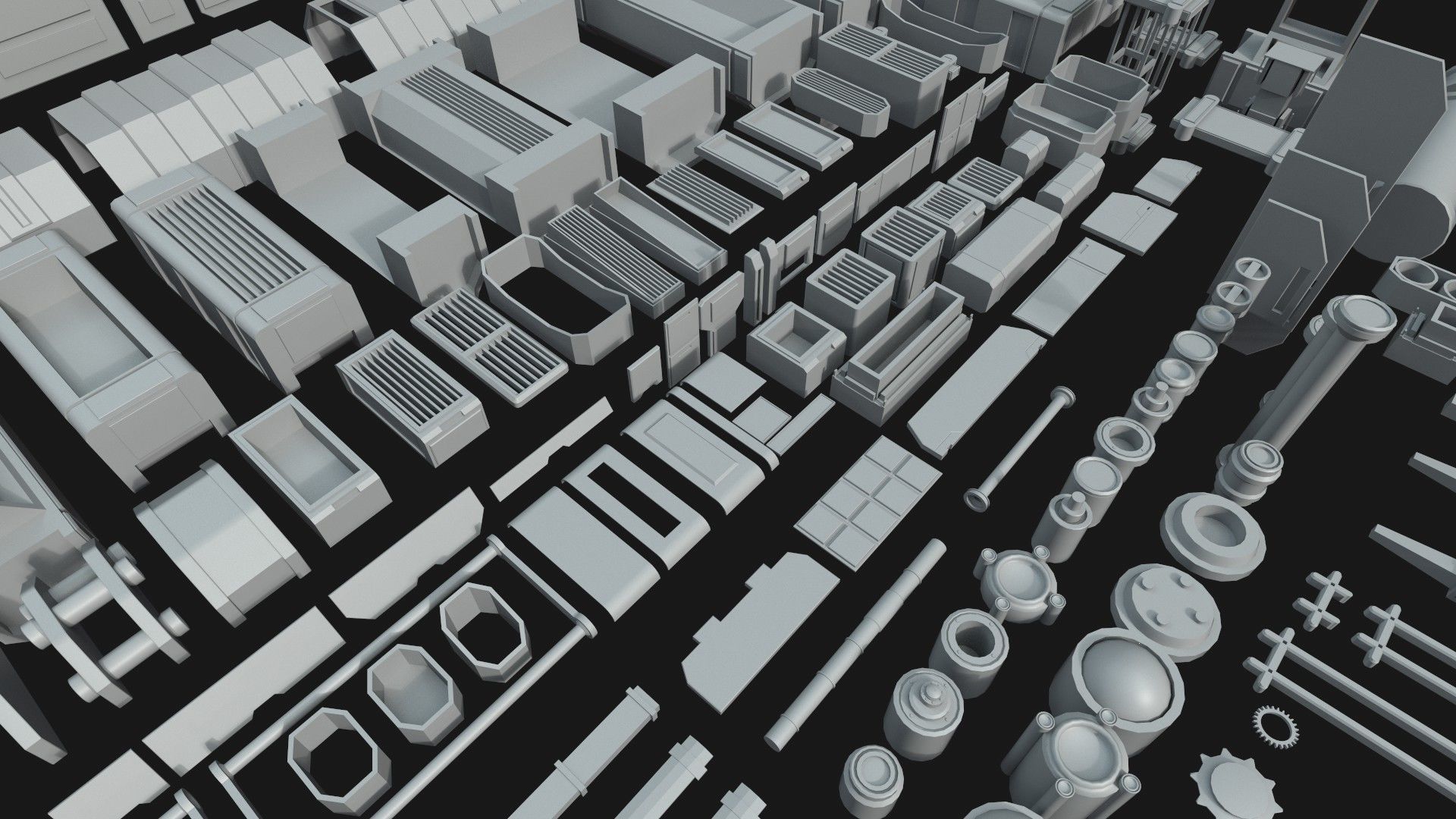 Kitbash Mechanical SciFi - 200 Element Low-poly 3D model_16