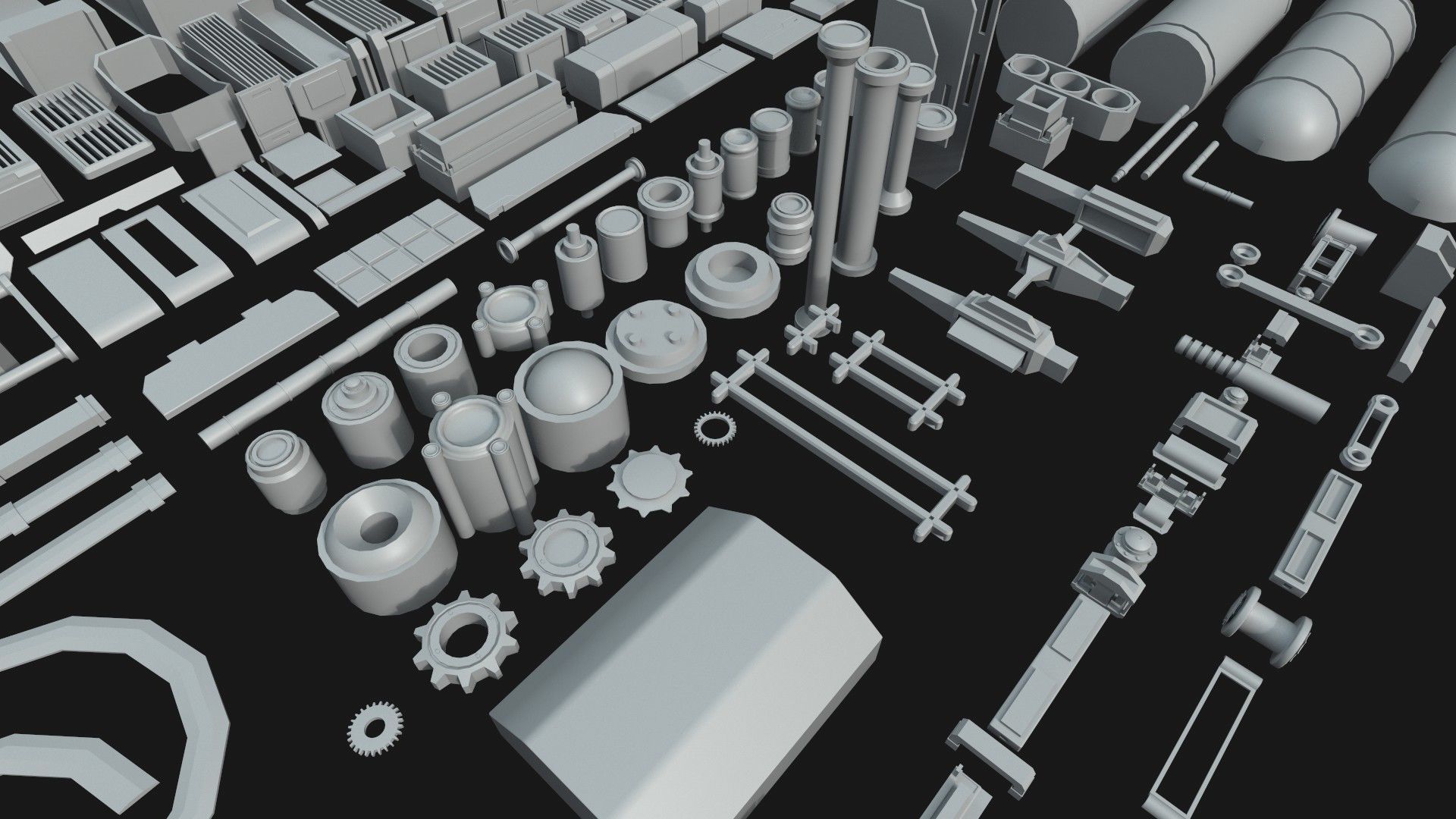 Kitbash Mechanical SciFi - 200 Element Low-poly 3D model_1