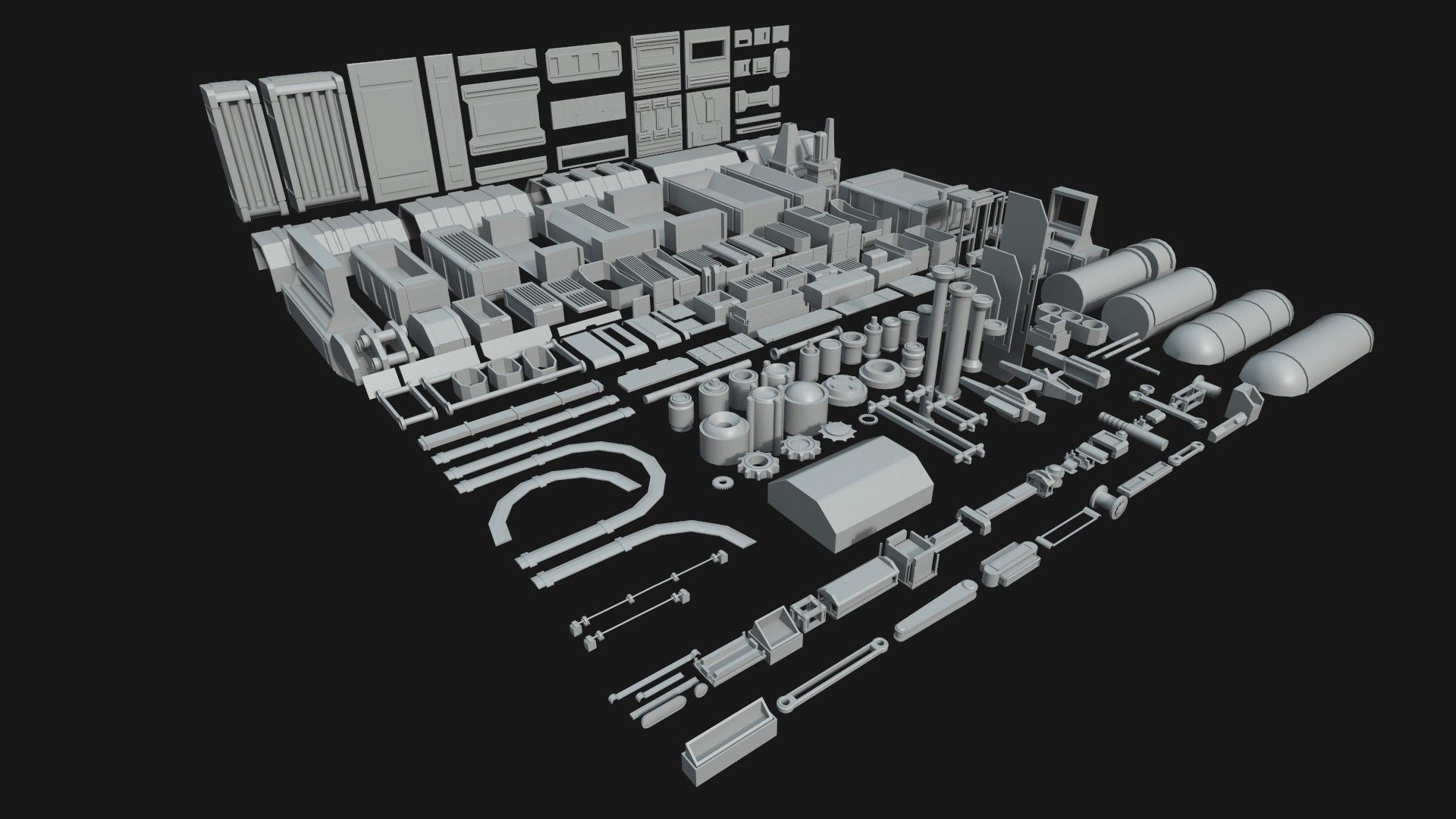 Kitbash Mechanical SciFi - 200 Element Low-poly 3D model_11