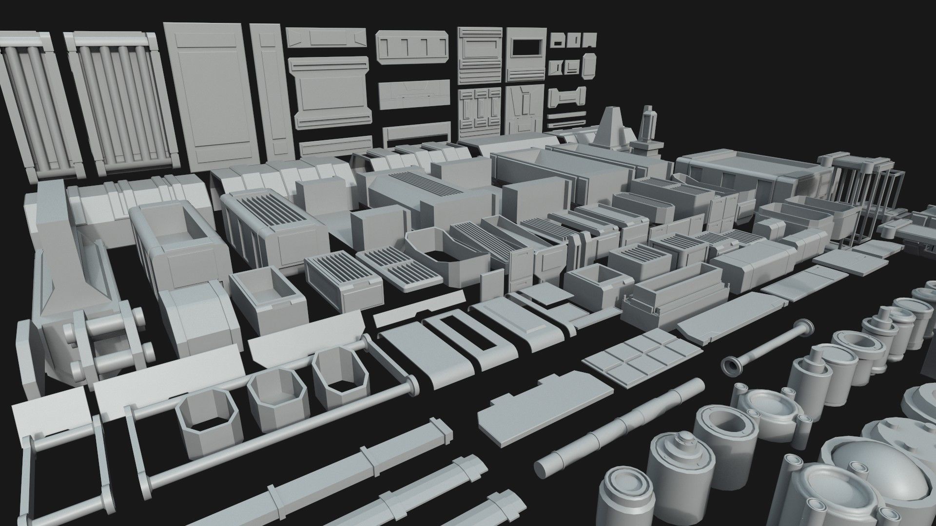 Kitbash Mechanical SciFi - 200 Element Low-poly 3D model_13
