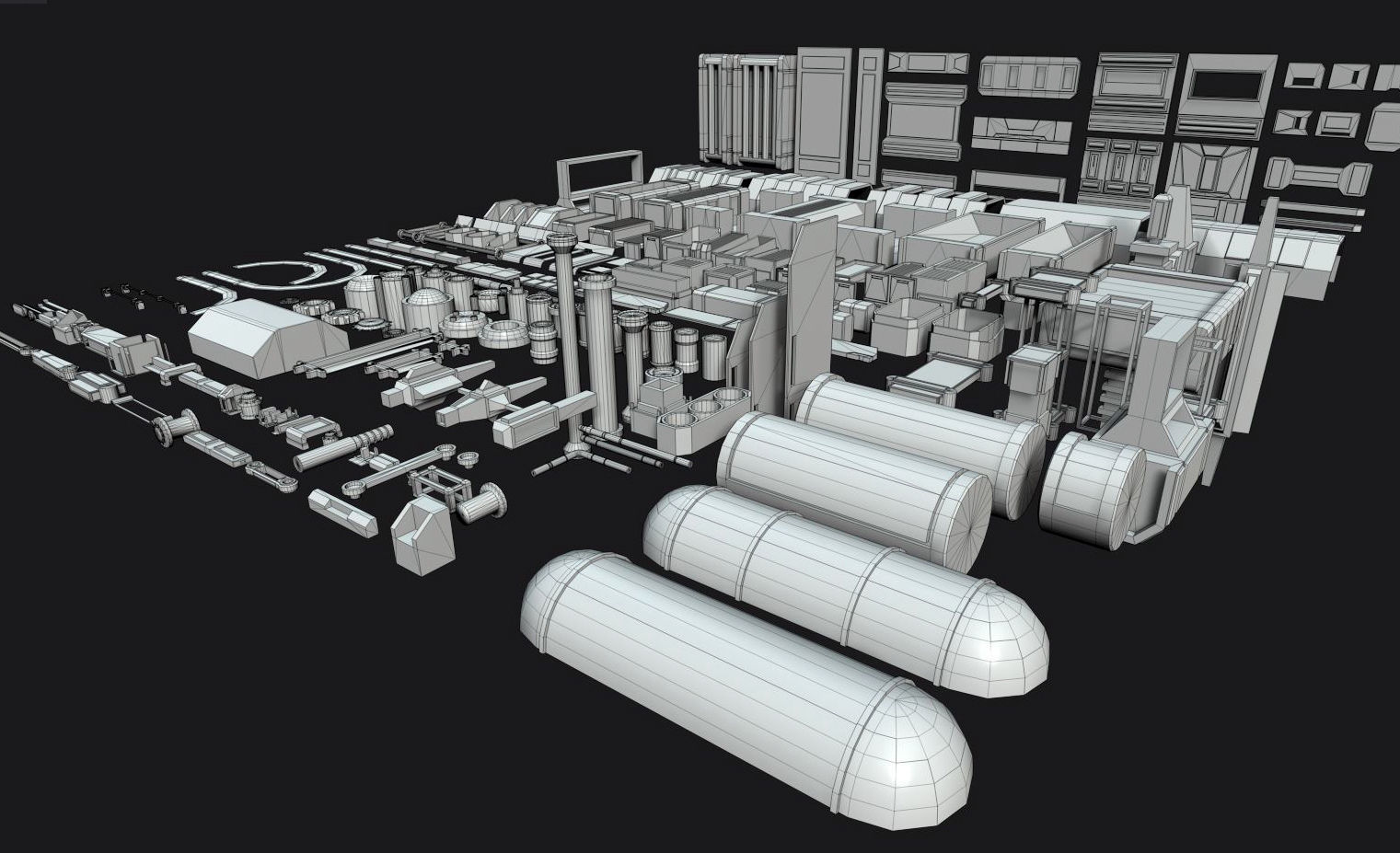 Kitbash Mechanical SciFi - 200 Element Low-poly 3D model_5