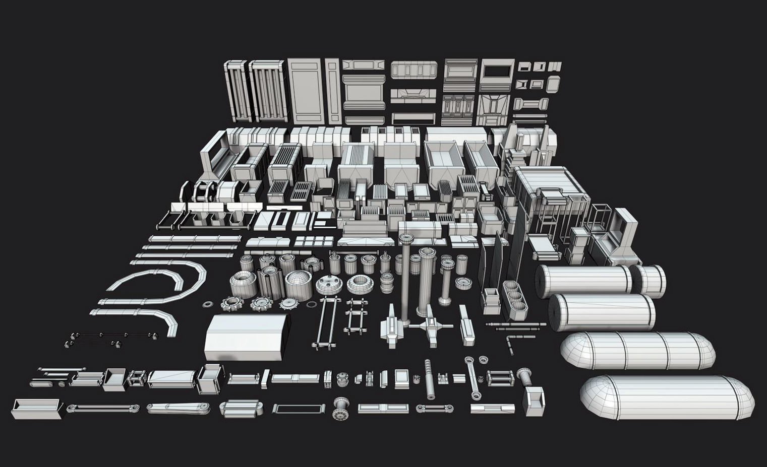 Kitbash Mechanical SciFi - 200 Element Low-poly 3D model_3