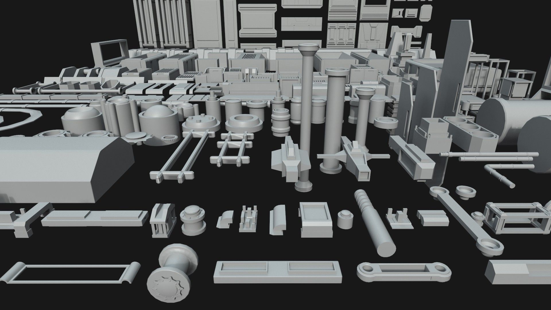 Kitbash Mechanical SciFi - 200 Element Low-poly 3D model_15