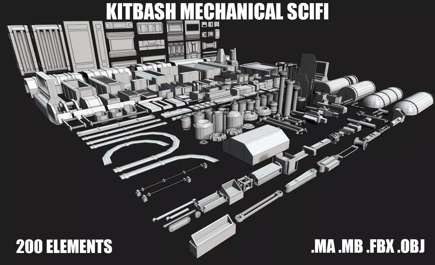 Kitbash Mechanical SciFi - 200 Element Low-poly 3D model_0