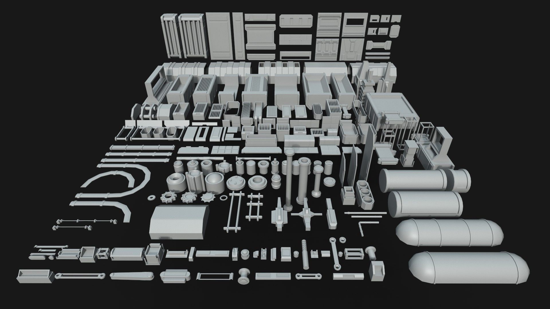 Kitbash Mechanical SciFi - 200 Element Low-poly 3D model_9