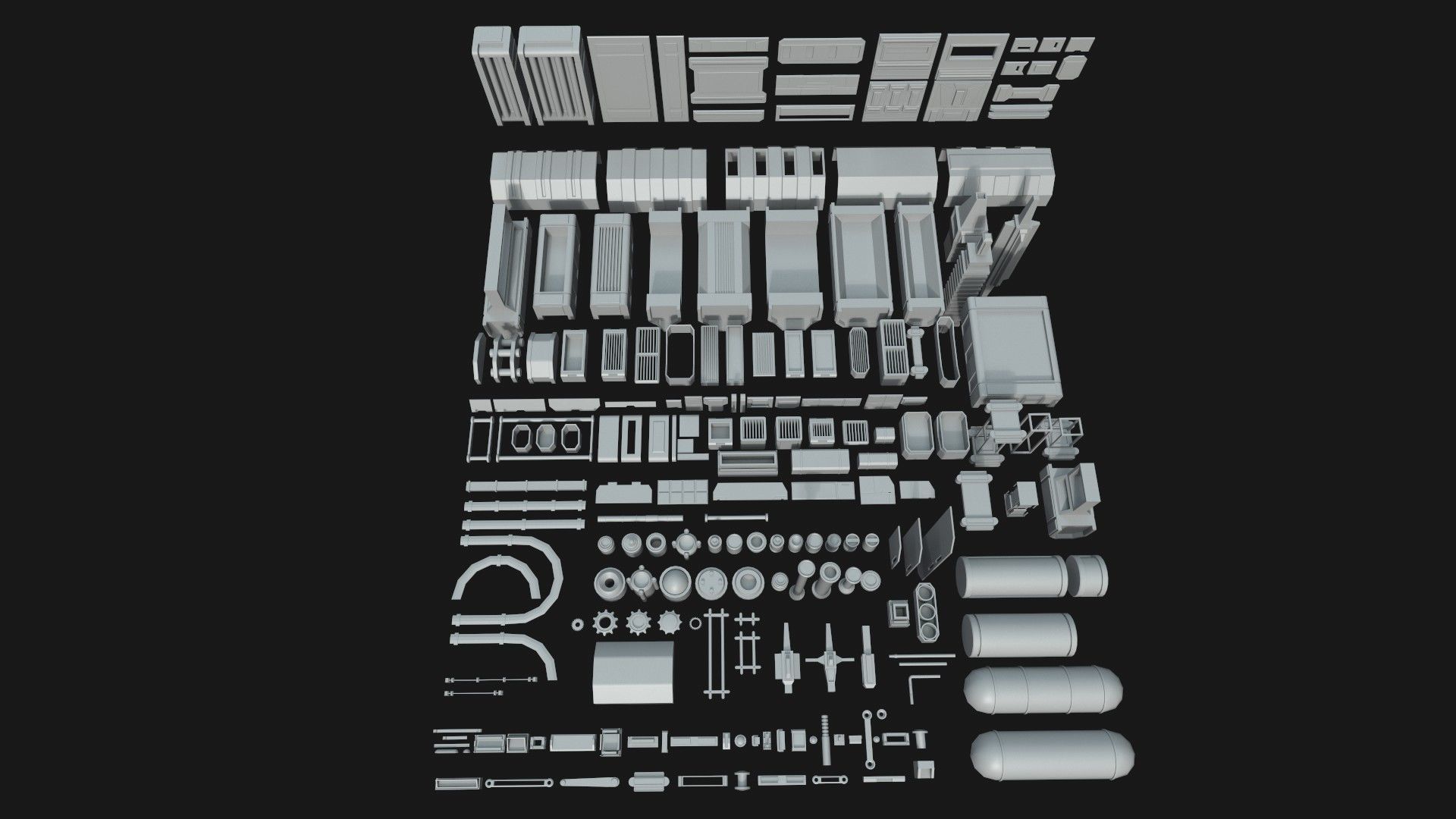 Kitbash Mechanical SciFi - 200 Element Low-poly 3D model_12