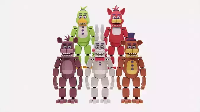Cute cartoon Animatronics character low poly fnaf