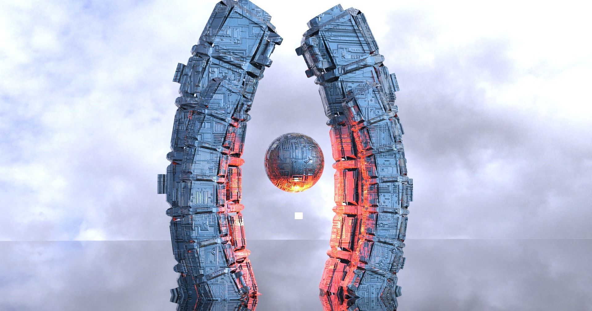 Sci fi eclipse monolith Globe Arch Low-poly 3D model_1