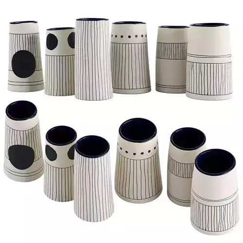 Handmade Decorated Indigo Ceramic Vase 1 3D model