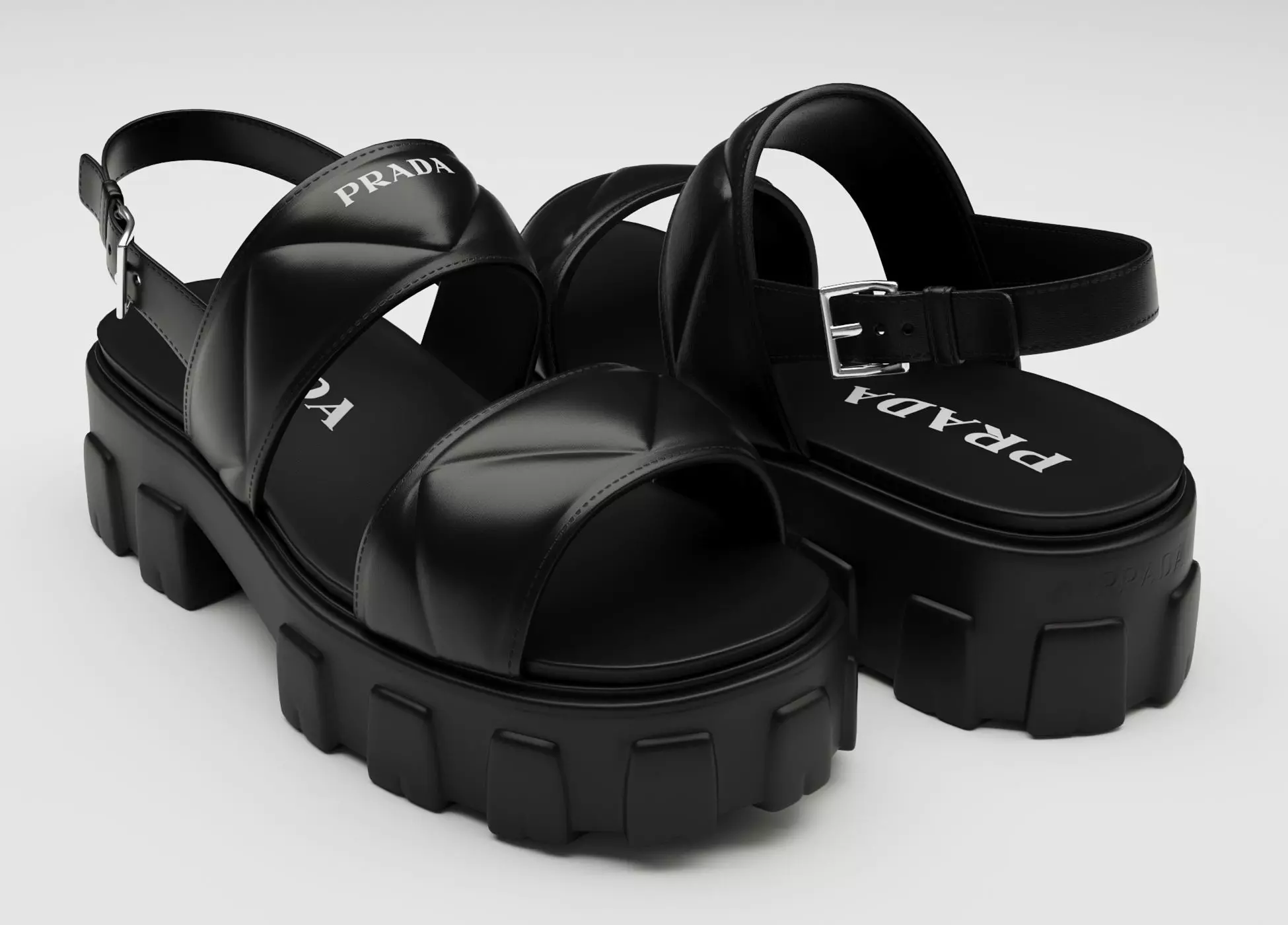 Sandals Prada Quilted black Low-poly 3D model