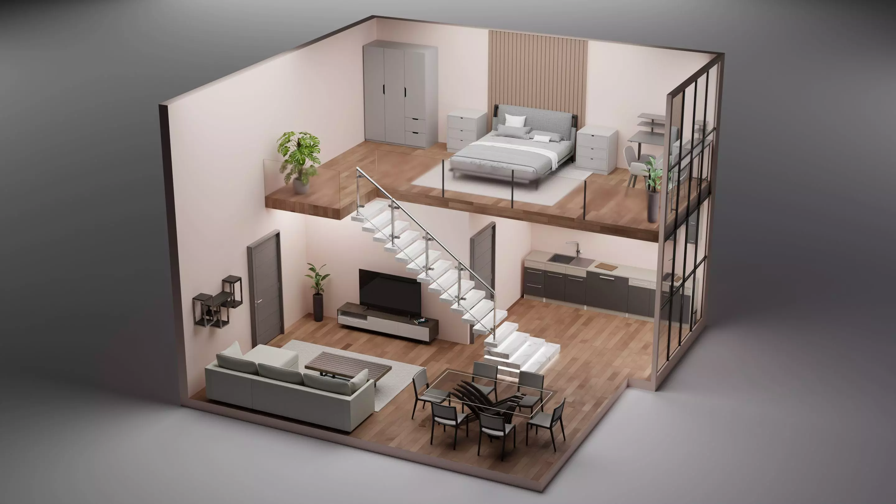 Doublefloor apartment interior 3D model_0