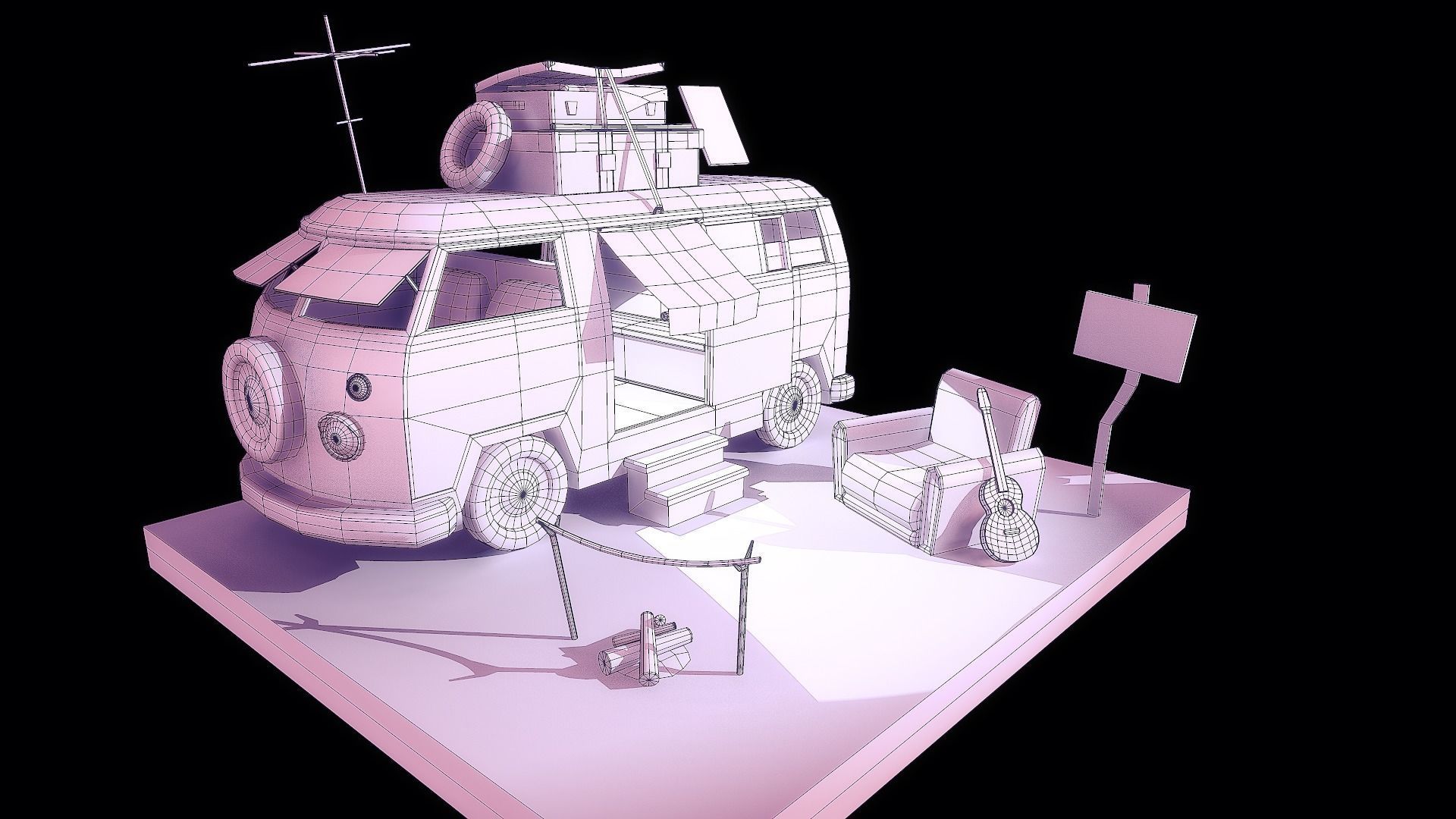 Peace Van Low-poly 3D model_8