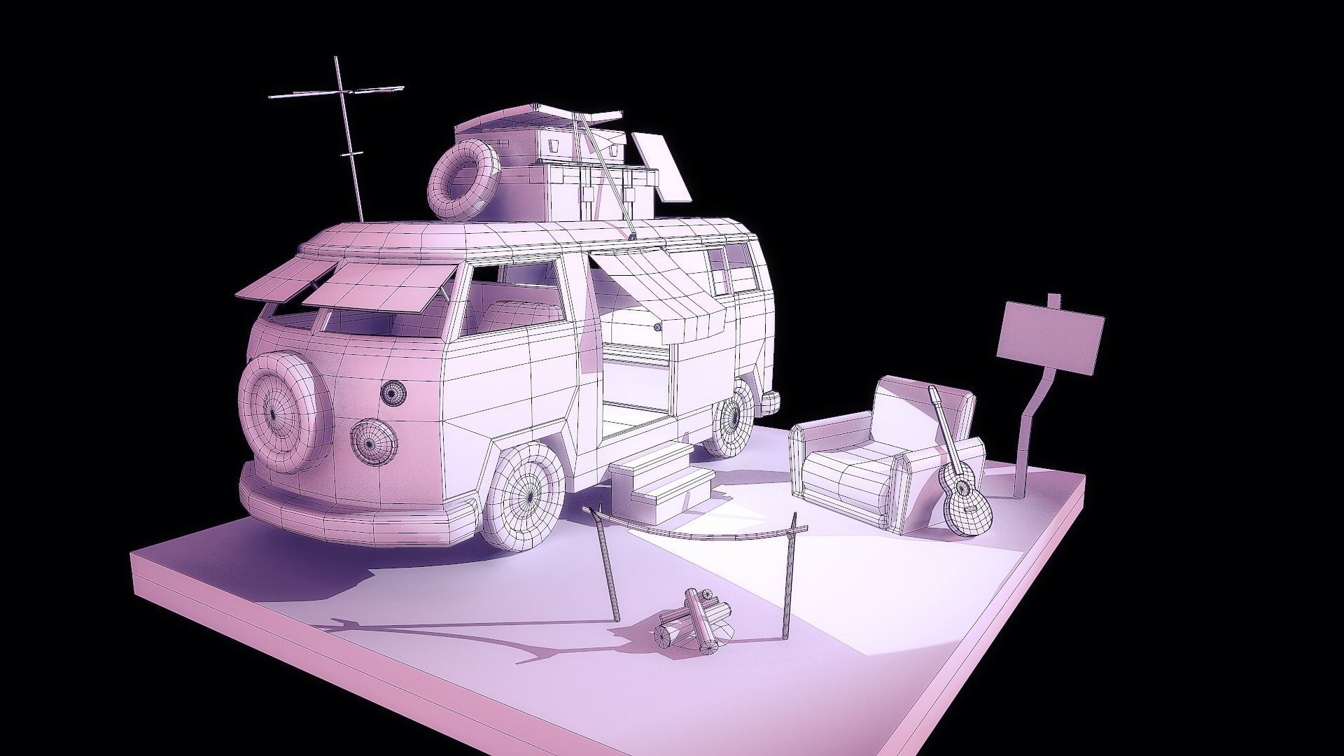 Peace Van Low-poly 3D model_6