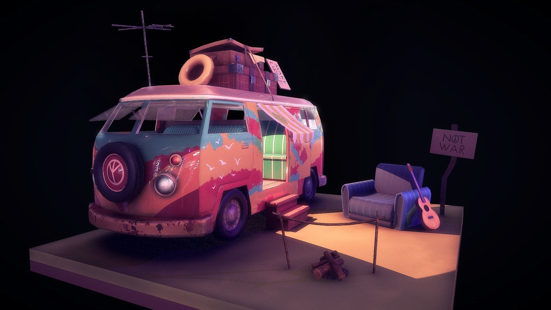 Peace Van Low-poly 3D model_4