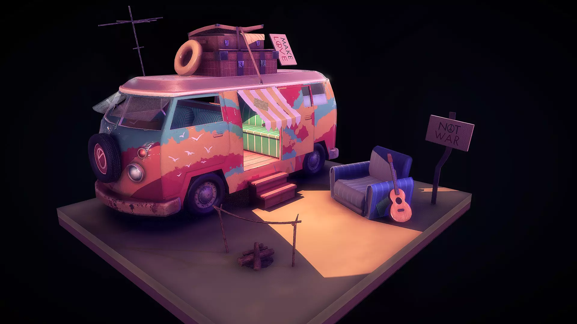 Peace Van Low-poly 3D model_0