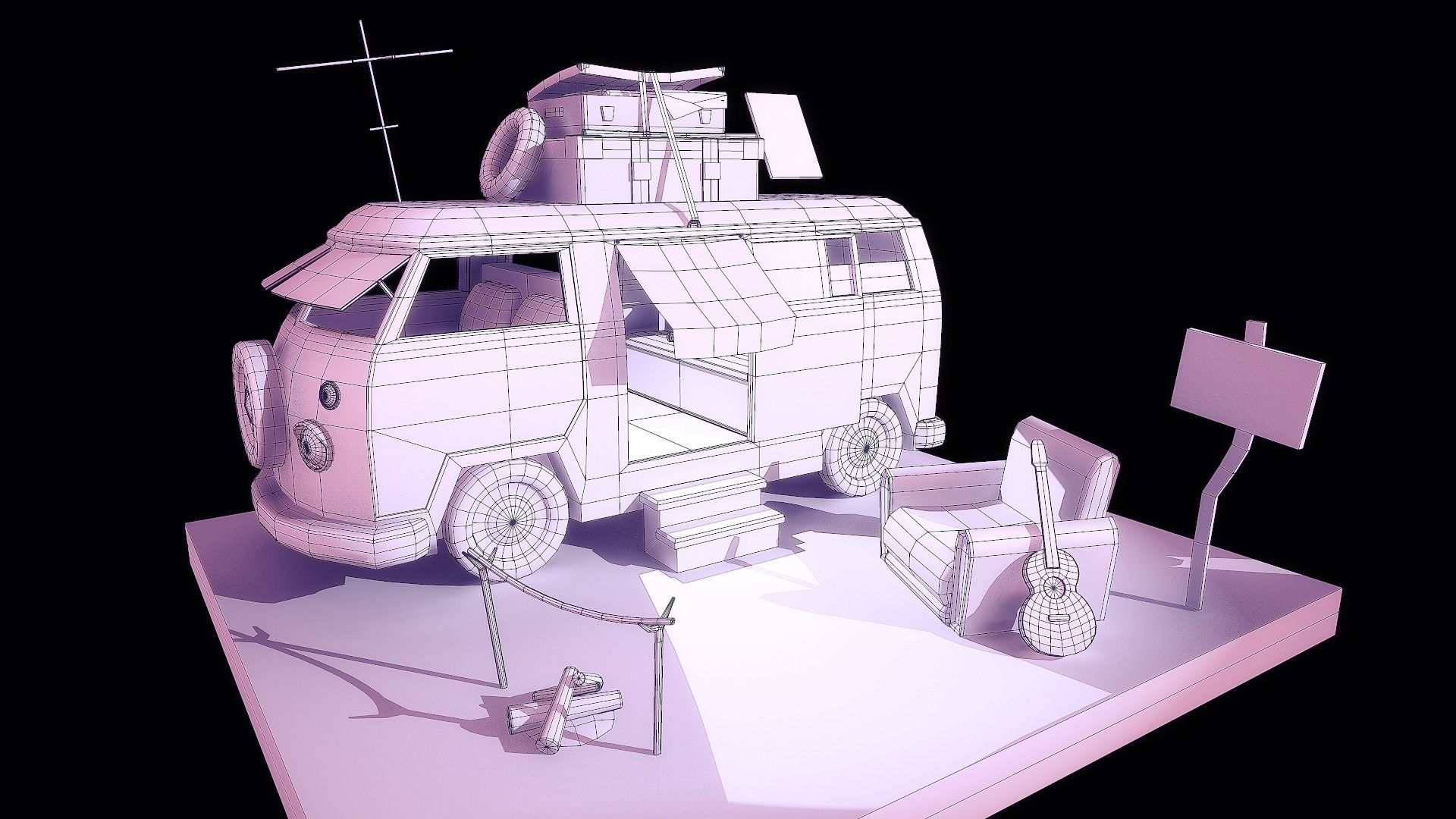 Peace Van Low-poly 3D model_7