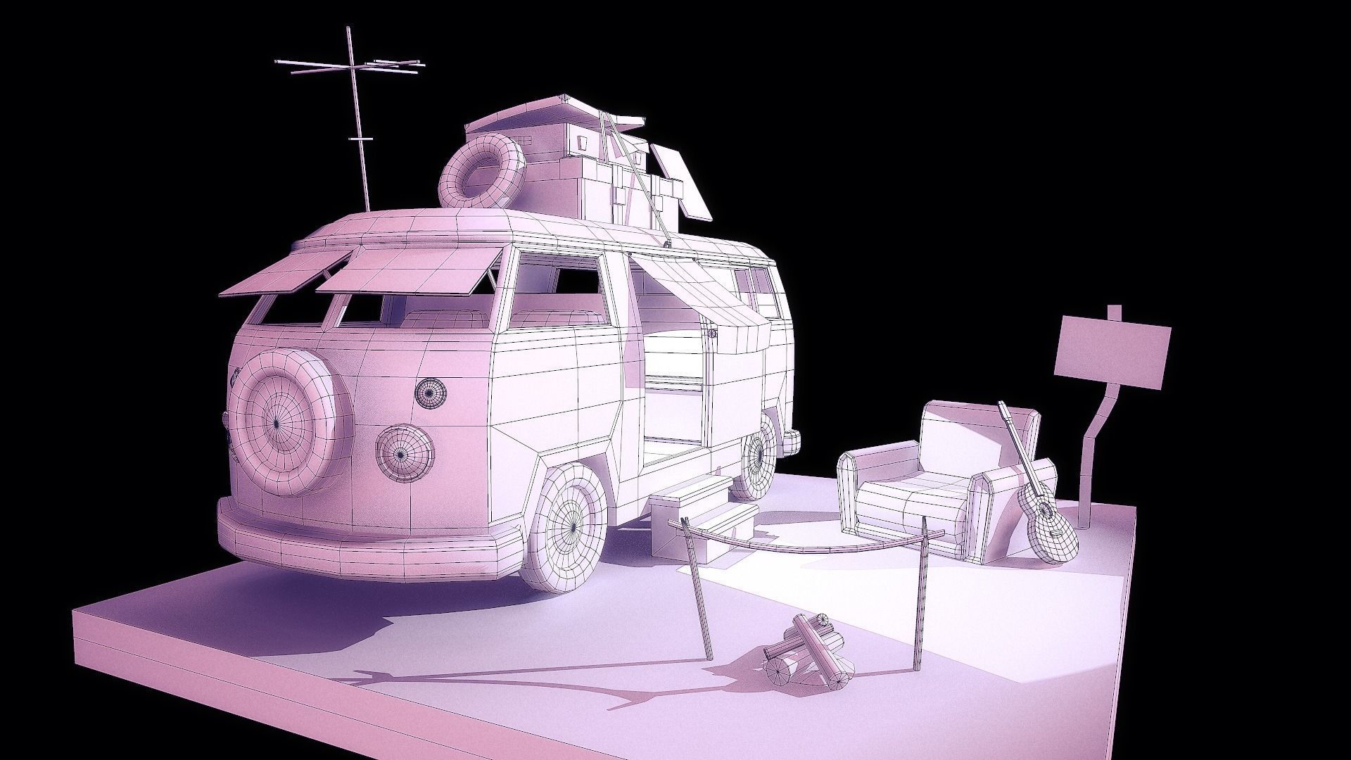 Peace Van Low-poly 3D model_10